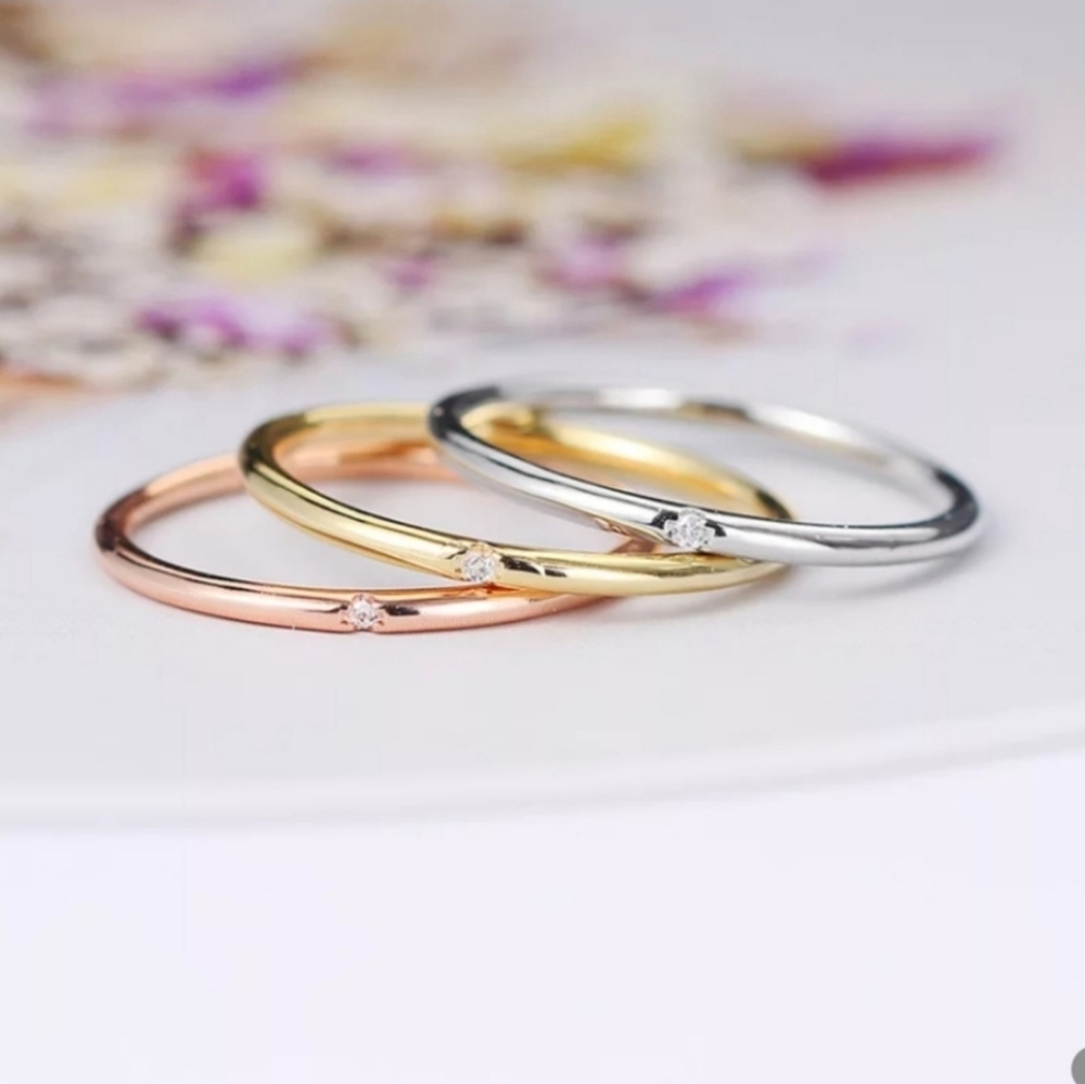 Copper One Stone Ring Band Rose Gold - Picture 2 of 4